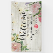 Wood Floral String Lights Wedding Welcome Banner (Verticaal)