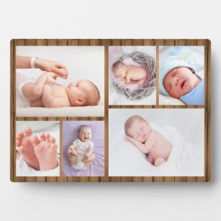 Wood Frame 6 Photo Collage Grid Newborn Baby  Fotoplaat