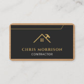 Wood Grain Black Gold Builder Contractor QR Code Visitekaartje (Voorkant)