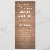 Wood Grain et lampes à cordes Programme de mariage (Devant)