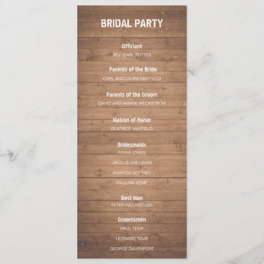 Wood Grain et lampes à cordes Programme de mariage (Dos)