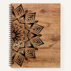 Wood Grain Gepersonaliseerde Mandala Spiraal Notit Notitieboek