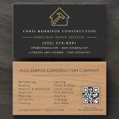 Wood Handyman Construction Black Gold QR Code Visitekaartje