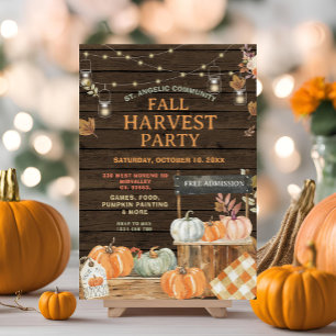 Wood Herfst Harvest Party Pompoen voor School Kaart