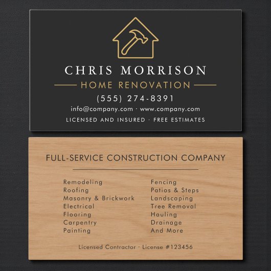 Wood Home Improvement Black Gold QR Code Visitekaartje