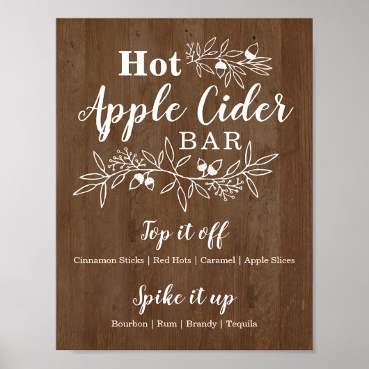 Wood Hot Apple Cider Bar Menu Weddenschap Poster (Voorkant)