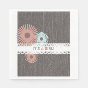 Wood + Lace Geïnspireerd Bloemen Meisje Baby showe Servet
