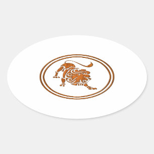 Wood Leo Zodiac Lion Astrology Sign Ovale Sticker