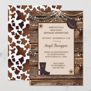 Wood Lichten Westerne Cowgirl Birthday Uitnodiging