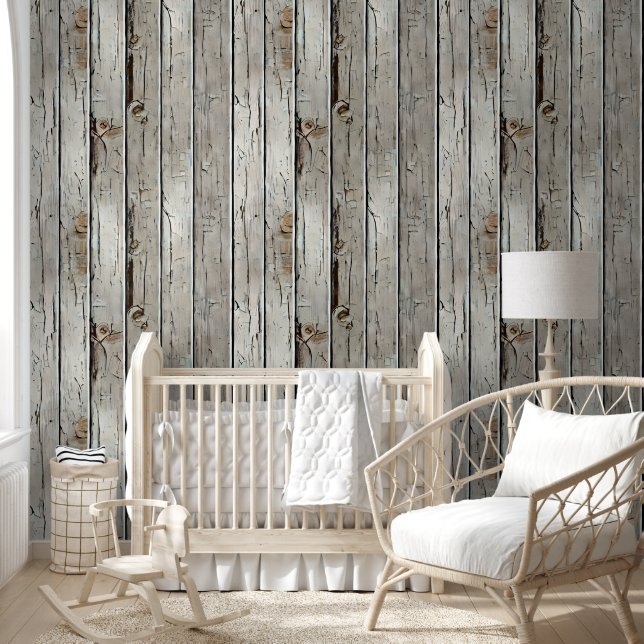 Wood limewash land western wit rustiek chic behang (Kinderen)