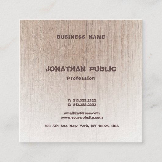 Wood Look Distressed Text Monogram Classy Sjabloon Vierkante Visitekaartje (Achterkant)