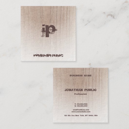 Wood Look Distressed Text Monogram Classy Sjabloon Vierkante Visitekaartje (Voorkant / Achterkant)