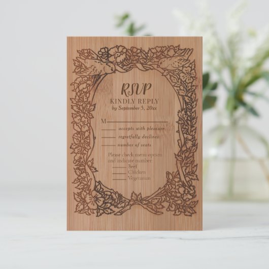 Wood Look Wildflower Bird Border Rustieke Bruiloft (Staand voorkant)