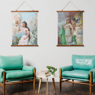 Wood met bovenzijde wandtapijt hangend wandkleed