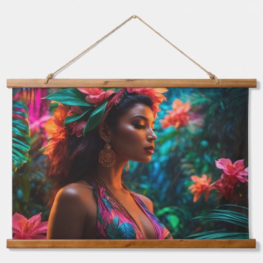 Wood met bovenzijde wandtapijt hangend wandkleed (Voorkant)