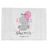 Wood & Pink Elephant Girl Baby shower Groot Cadeauzakje (Achterkant)