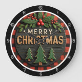 Wood Plaid Christmas Grote Klok (Voorkant)