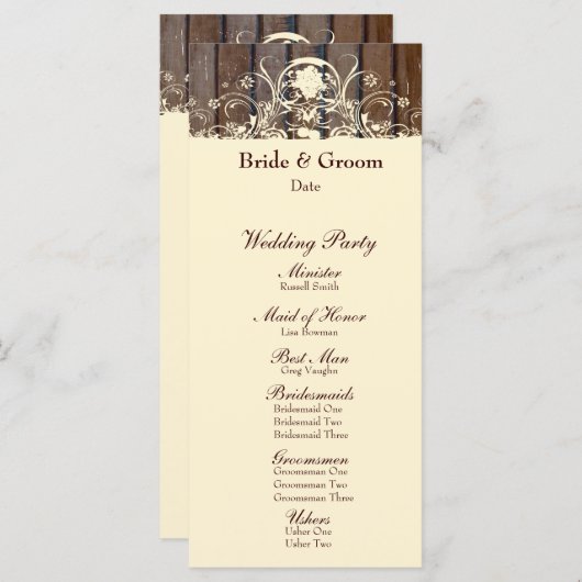 Wood Planks Shabby Lace Wedding Program Programma (Voorkant / Achterkant)