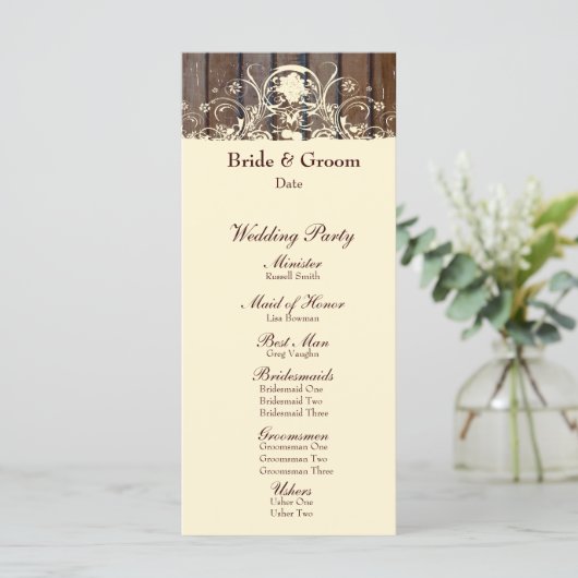 Wood Planks Shabby Lace Wedding Program Programma (Staand voorkant)