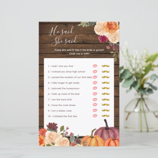 Wood Pumpkin Burnt Sinaasappel Hij zei dat ze game (Staand voorkant)