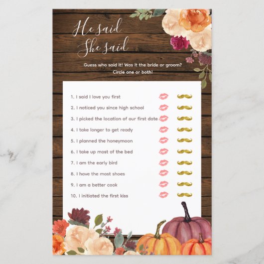 Wood Pumpkin Burnt Sinaasappel Hij zei dat ze game (Voorkant)