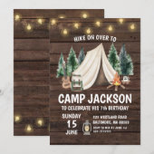 Wood Rustic Camping Kind's Verjaardagsuitnodiging Kaart (Voorkant / Achterkant)