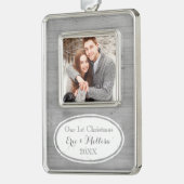 Wood Rustic First Kerstfeestespernament Verzilverd Kader Ornament (Links)