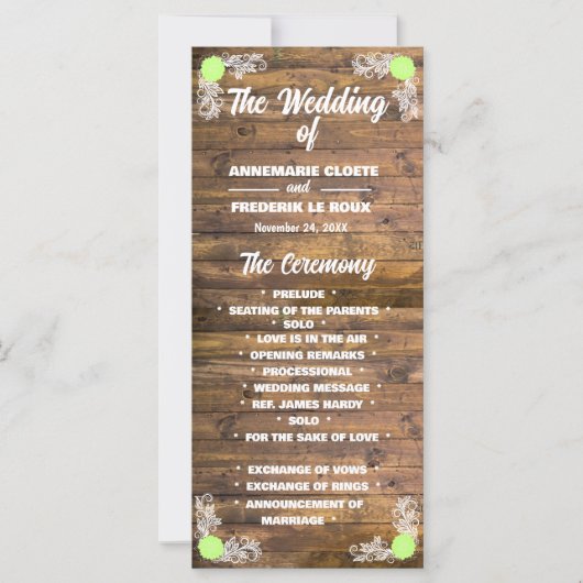 Wood Rustic Lace Wedding Programme (Devant)