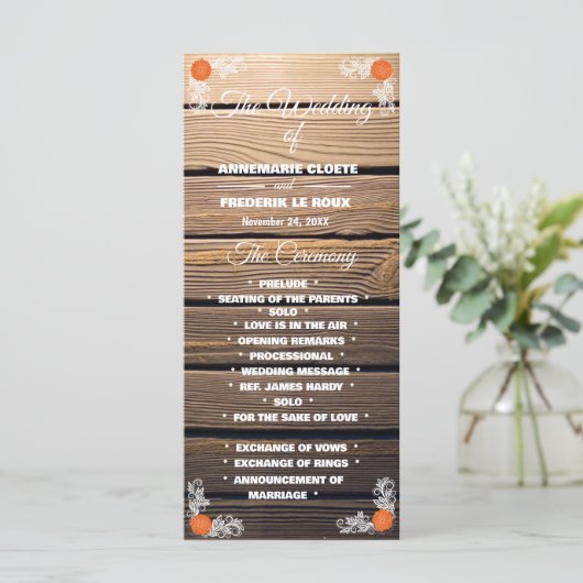 Wood Rustic Lace Wedding Programme (Debout devant)