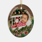 Wood Rustic Pine Baby's eerste kerst Keramisch Ornament (Rechts)
