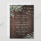Wood Rustic String Light Country QR Code Wedding Kaart (Voorkant)