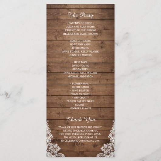Wood Rustic String Lights Lace Wedding Programme (Dos)