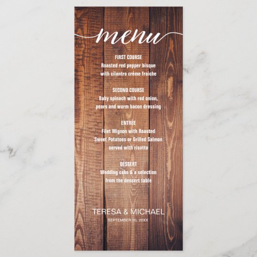 Wood Rustic Wedding Dinner Menu (Voorkant)