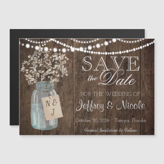 Wood Rustisch Land Barn Wedding Save Date Magnetische Uitnodiging (Voorkant / Achterkant)