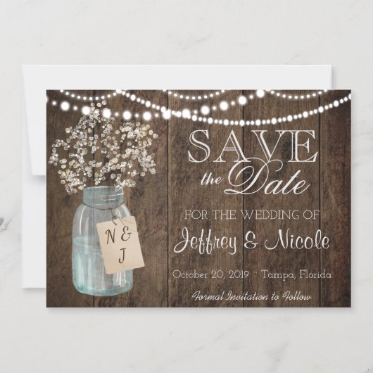 Wood Rustisch Land Barn Wedding Save Date Magnetische Uitnodiging (Voorkant)