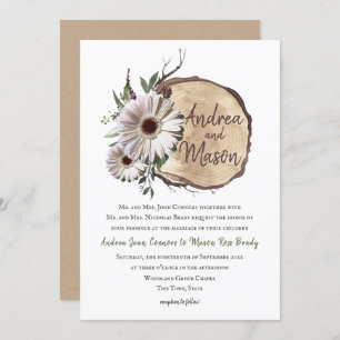 Wood Slice Daisy Wedding Invitation Kaart