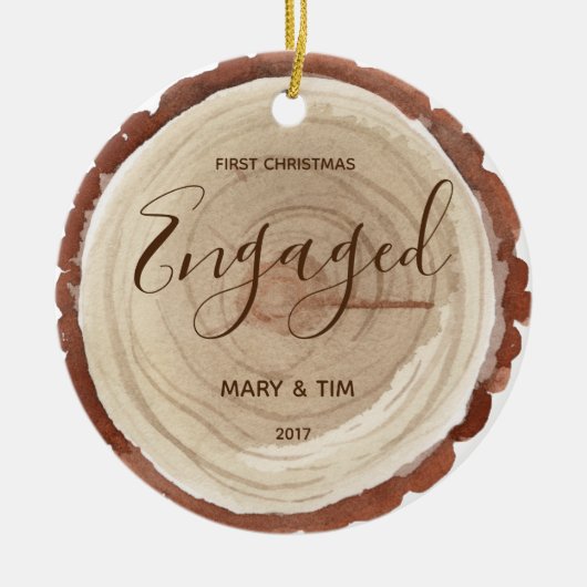 WOOD SLICE First kerst Engaged Ornament Gift (Voorkant)