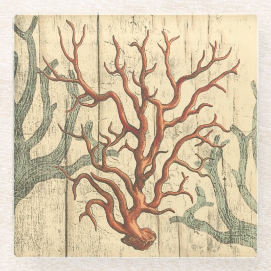 Wood & Small Coral Glazen Onderzetter (Voorkant)