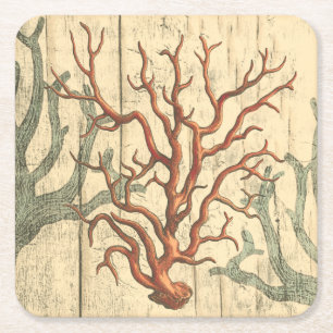 Wood & Small Coral Vierkante Kartonnen Onderzetter