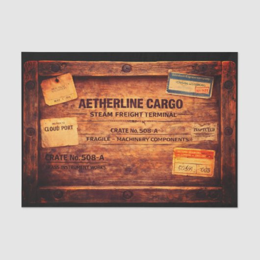 Wood Steampunk Cargo Crate FC3 Decoupage Tissuepapier (Voorkant)