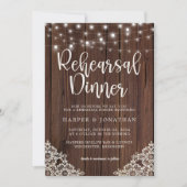 Wood String Lights Lace Wedding Rehearsal Dinner Kaart (Voorkant)