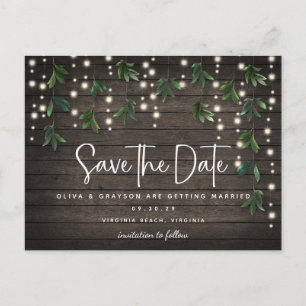 Wood String Lights Script Wedding Save the Date Briefkaart