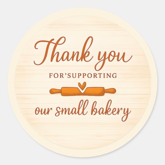 Wood Texture Rolling Pin Bakery Thank You Sticker (Voorkant)