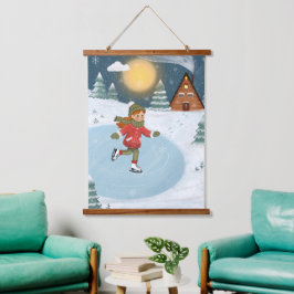 Wood Topped Wall Tapestry "Joyful skater"  Hangend Wandkleed