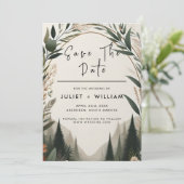 Wood Tree Forest rustieke schuur Boerderij boog br Save The Date (Staand voorkant)