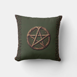 Wood Twig Pentacle Olive Green Wiccan Kussen