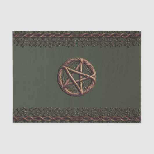 Wood Twig Pentacle Olive Green Wiccan Tissuepapier (Voorkant)