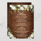 Wood- & White Rose Rustic Menu Bigdenmenu Kaart (Voorkant / Achterkant)