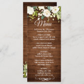 Wood & White Rose Rustieke Bloemenbruiloft Menu Ka (Voorkant / Achterkant)