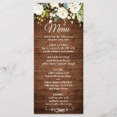 Wood & White Rose Rustieke Bloemenbruiloft Menu Ka (Voorkant)